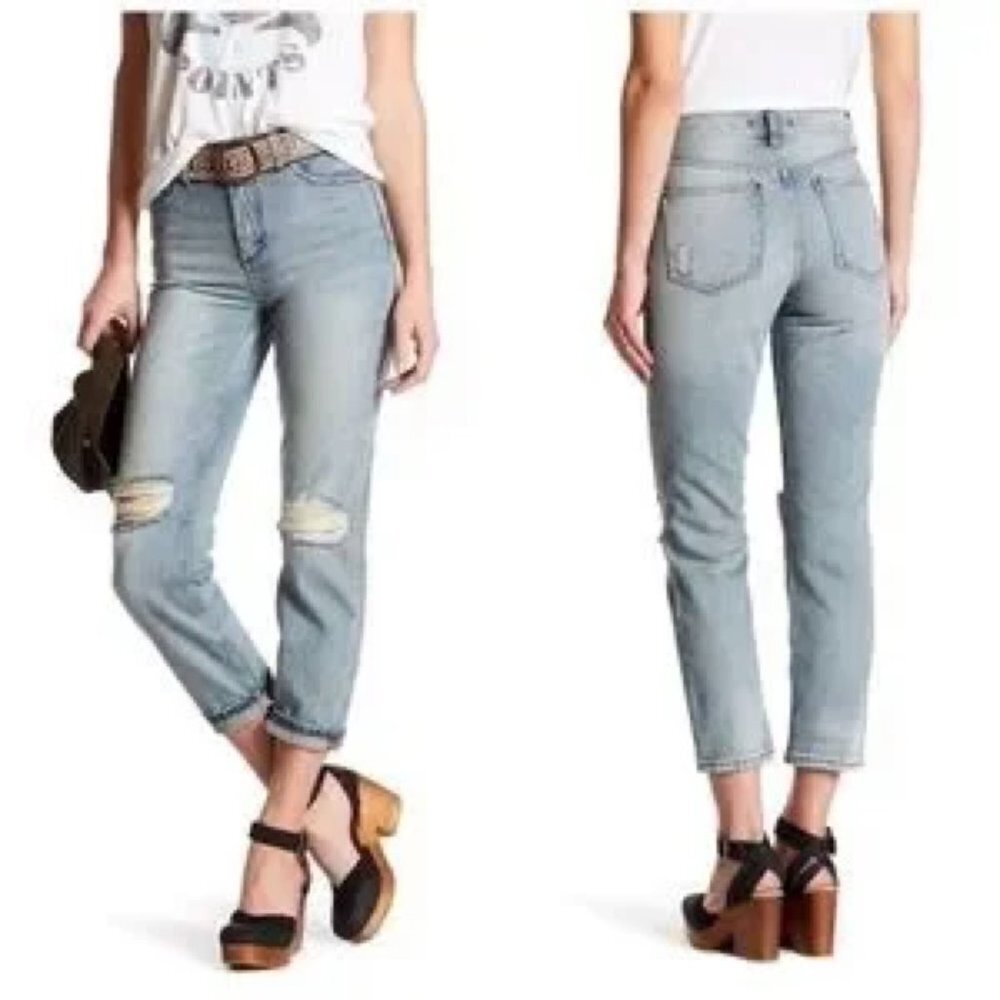 Free People Size 26 Distressed High Waist Straight Ankle Jeans